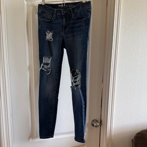 103-Jeans - Mossimo Supply Co. Dark Blue Distressed Skinny Jeans. Size 4/R 27